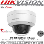 Hikvision 2MP 2.8mm Fixed Lens 30m IR Darkfighter AcuSense Support on-board storage, up to 128 GB Indoor Network Dome Camera - (DS-2CD2126G1-I)