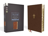 NASB Thinline Bible Large Print Leathersoft Brown Red Letter