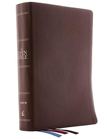 The NIV Open Bible Genuine Leather Brown Red Letter Comfort