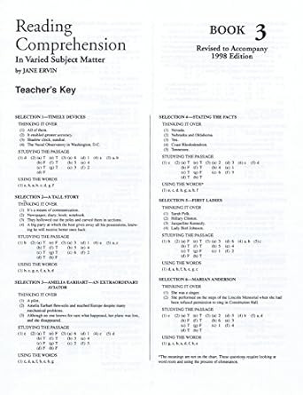 Reading Comprehension 3 Grd 5 Key