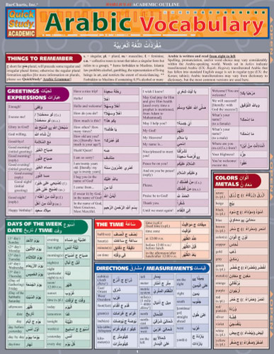 Arabic Vocabulary QuickStudy Laminated Reference Guide