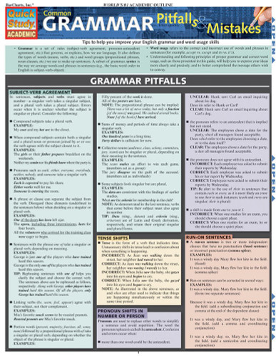 Common Grammar Pitfalls & Mistakes QuickStudy Laminated