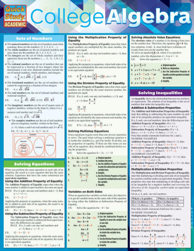 College Algebra QuickStudy Laminated Reference Guide