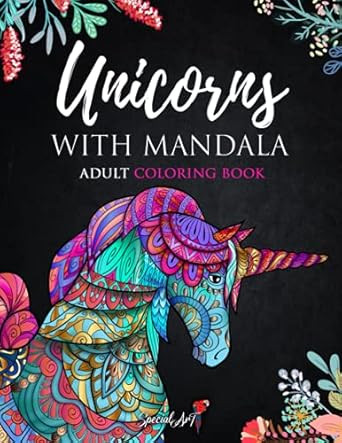 Unicorns with Mandala  Adult Coloring Book