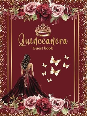 Quinceanera Guest Book Burgundy Elegant Red Pink Floral