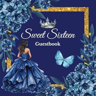 Sweet 16 Guest Book: Elegant Navy Royal Blue Floral Design