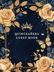 Quinceanera Signature Guest Book Navy Blue and Gold with