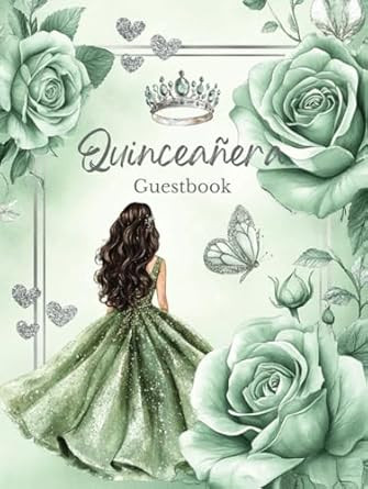 Quinceanera Signature Guest Book Green Sage Butterfly