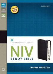 NIV Study Bible Large Print Bonded Leather Black Indexed Red Letter