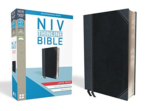 NIV Thinline Bible Large Print Leathersoft Black/Gray Red Letter Edition