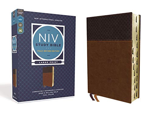 NIV Study Bible Fully Large Print Leathersoft Brown Red Letter Thumb