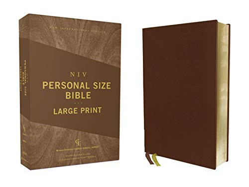 NIV Personal Size Bible Large Print Genuine Leather Buffalo Brown Red