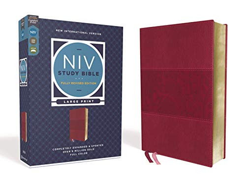 NIV Study Bible Fully Large Print Leathersoft Burgundy Red Letter Comfort Print