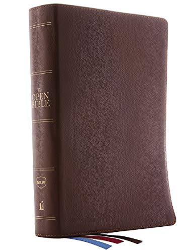 NKJV Open Bible Genuine Leather Brown Red Letter Comfort Print