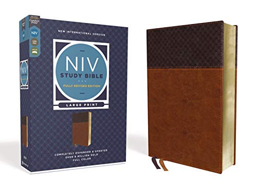 NIV Study Bible Fully Large Print Leathersoft Brown Red Letter Comfort Print
