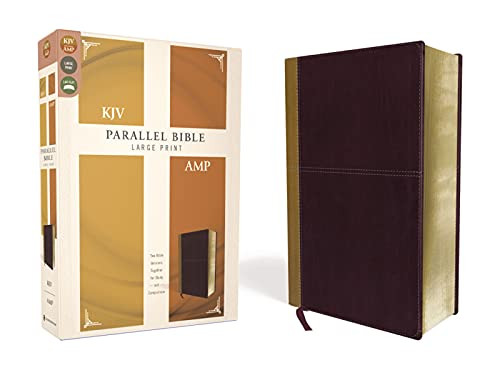 KJV Amplified Parallel Bible Large Print Leathersoft Tan/Burgundy Red Letter
