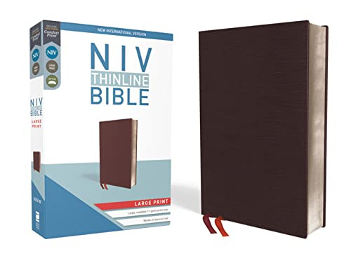 NIV Thinline Bible Large Print Bonded Leather Burgundy Red