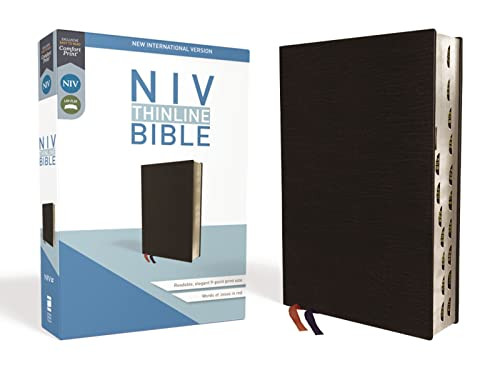 NIV Thinline Bible Bonded Leather Black Red Letter Thumb