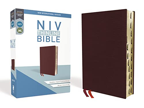 NIV Thinline Bible Bonded Leather Burgundy Red Letter Thumb