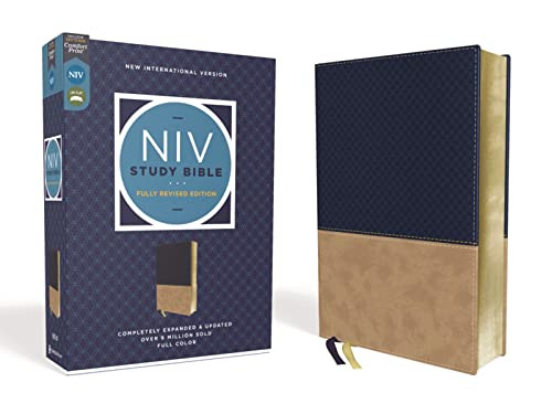 NIV Study Bible Fully Revised Edition eathersoft Navy/Tan Red