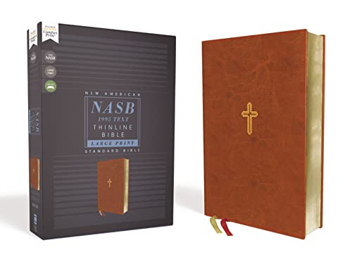 NASB Thinline Bible Large Print Leathersoft Brown Red Letter