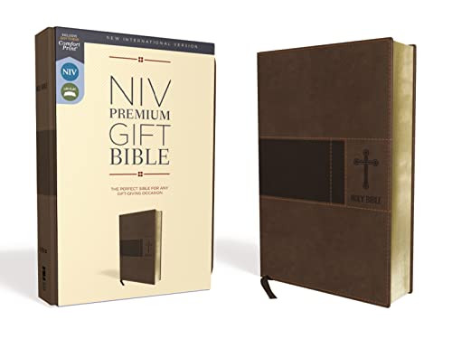 NIV Premium Gift Bible Leathersoft Brown Red Letter Comfort