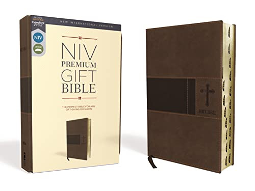 NIV Premium Gift Bible Leathersoft Brown Red Letter Thumb