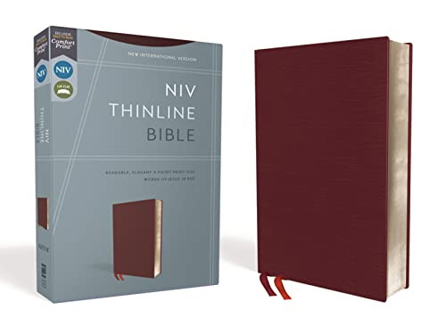 NIV Thinline Bible Bonded Leather Burgundy Red Letter Comfort