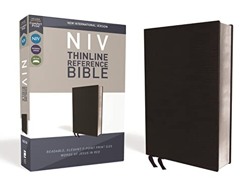 NIV Thinline Reference Bible Bonded Leather Black Red Letter