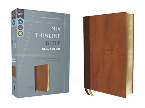 NIV Thinline Bible Giant Print Leathersoft Brown Red Letter