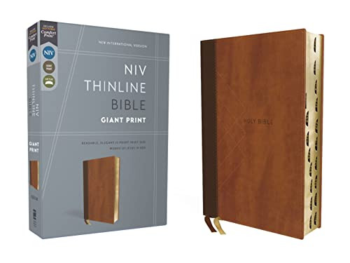 NIV Thinline Bible Giant Print Leathersoft Brown Red Letter