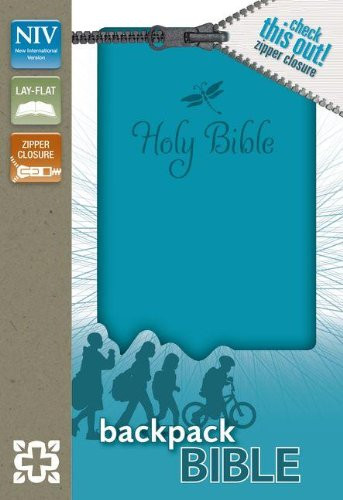NIV Backpack Zipper Bible Leathersoft Turquoise Red Letter