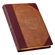 KJV Holy Bible Thinline Large Print Two-tone Brown Faux Leather