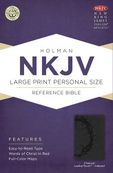 NKJV Large Print Personal Size Reference Bible Charcoal LeatherTouch