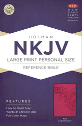 NKJV Large Print Personal Size Reference Bible Pink LeatherTouch