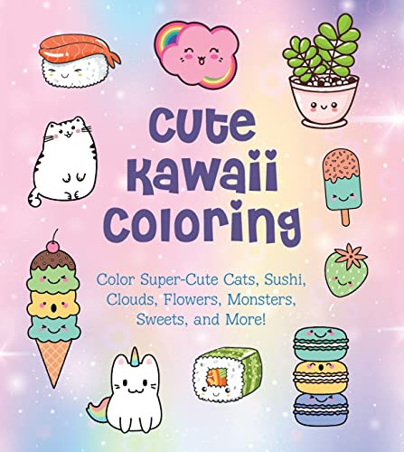 Cute Kawaii Coloring: Color Super-Cute Cats Sushi Clouds Flowers Volume 11