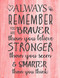 Always Remember You are Braver than you believe - Stronger than you