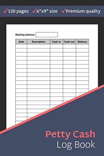 Petty Cash Log Book: Column Payment Tracking Receipt Book 120 Page