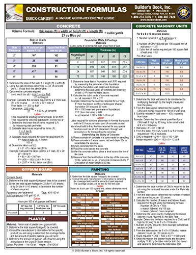 Construction Formulas Quick-Card