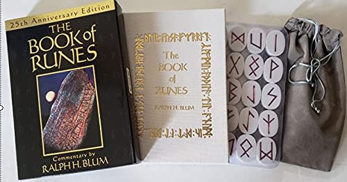 BOOK OF RUNES New Light Tan Book Ceramic Rune Stones and Drawstring