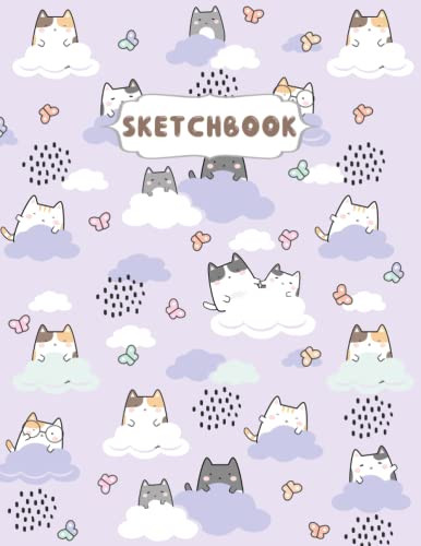Sketchbook: Cute Cats Kawaii Large Sketch book and Notebook for Girls