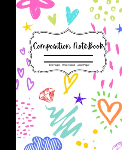 Composition Notebook: Cute Colorful Doodles Wide Ruled Composition