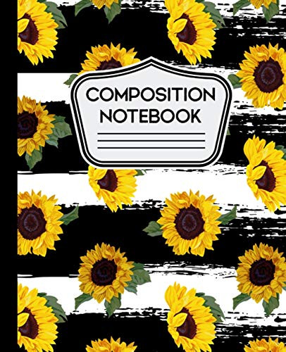 Composition Notebook: Sunflowers Pattern on Black and White Striped