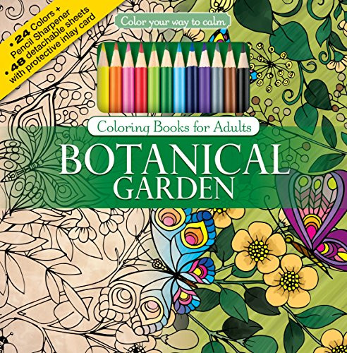 Botanical Garden Adult Coloring Book Set With 24 Colored Pencils - Media