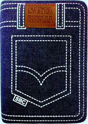 Biblia Letra Grande Tamano Manual Tela Jean Azul con Cierre e Index