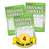 Missing Vowels Word Seek / Word Search Puzzles for All Ages 4 Pack