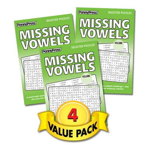 Missing Vowels Word Seek / Word Search Puzzles for All Ages 4 Pack