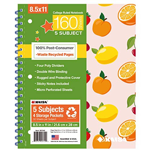 KAISA 3 Subject Notebook 8.5"x11" College Ruled 120sheets 3-Hole