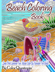 Beach Coloring Book- Large Print Summer Fun Mosaic Color By Numbers
