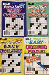 Lot of 4 Dell Puzzle Lovers Pocket Easy Crosswords Puzzles Books